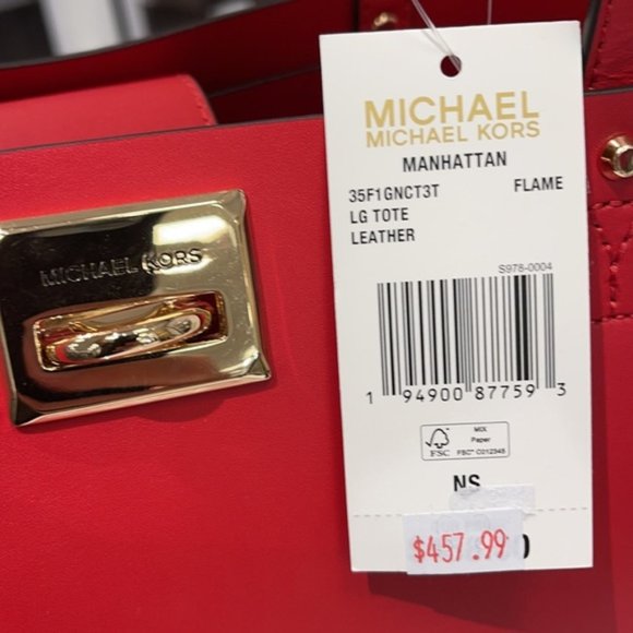 Michael Kors Manhattan Large Tote Leather Color Flame - Picture 12 of 16